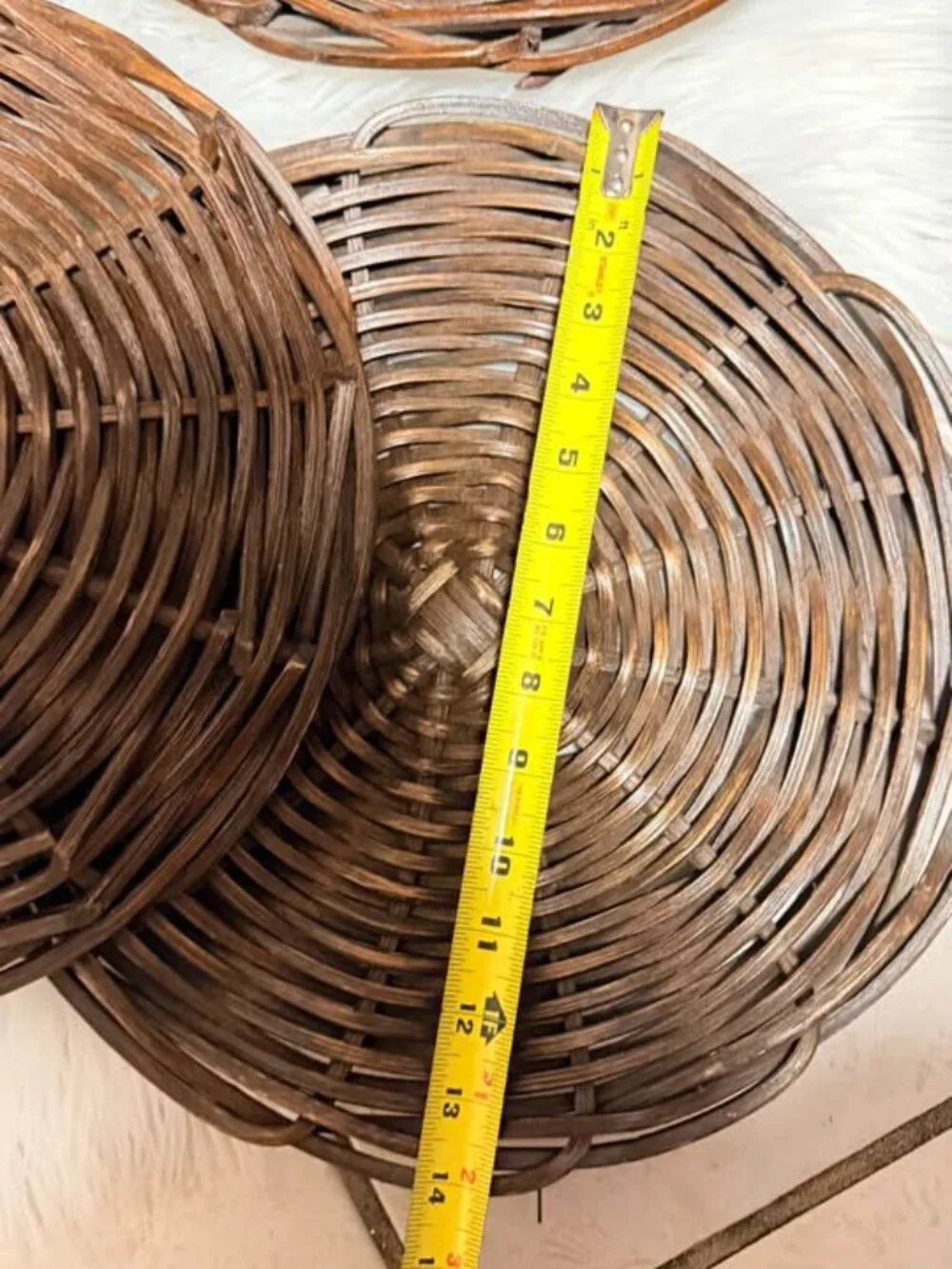 Set of 6 Woven‎ Wicker Plate Holders / Boho Wall Art Brown